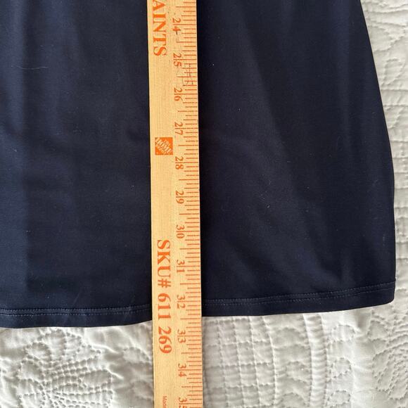 MSK Petite Navy Blue Shift Dress Size MP Ruffled Bell Sleeves V Neck Mini Party - Picture 6 of 7